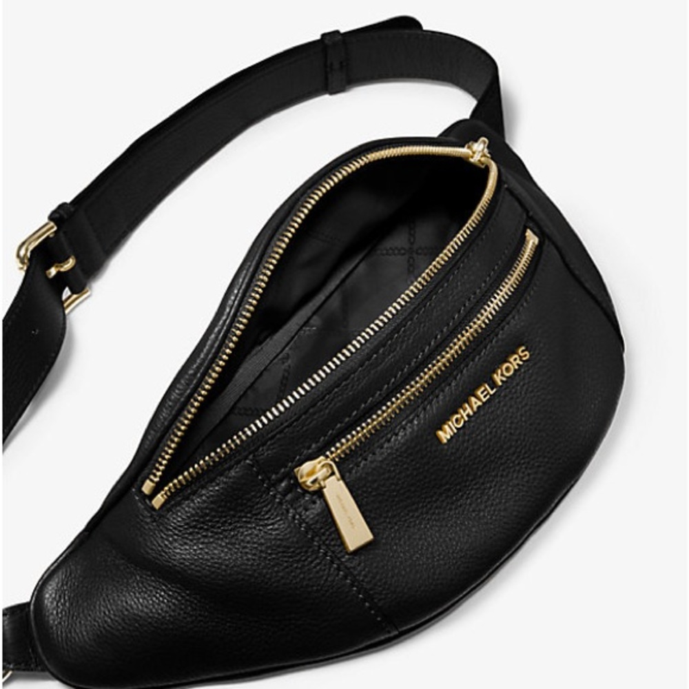 Michael Kors Black Belt Bag with Gold Zippers